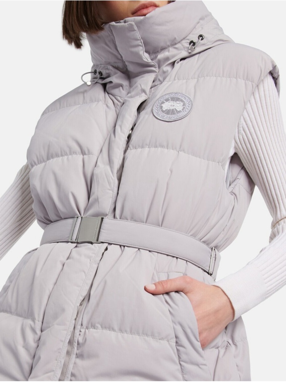 Canada Goose Rayla Light Gray Quilted Puffer Vest with Belt